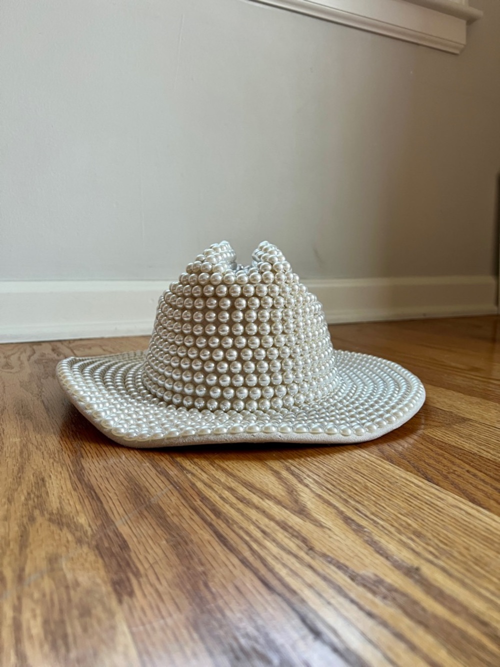 Pearl Embellished Cowboy Hat — Ivory Pearl